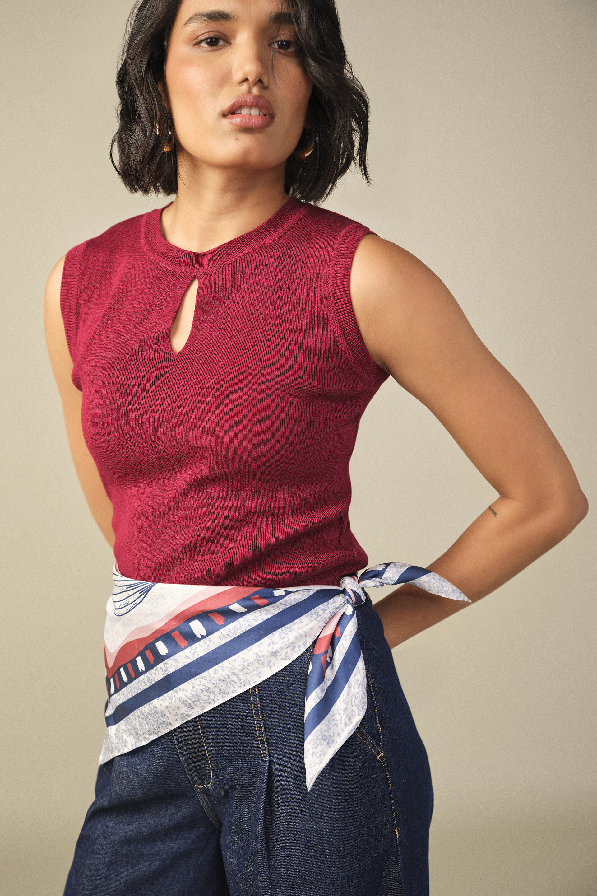 Bodycon Cotton Crop Top in Red, Red, image 2